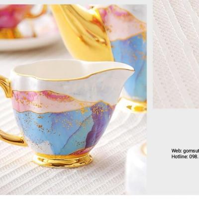 BỘ ẤM CHÉN VÂN ĐÁ VIỀN VÀNG CAO CẤP